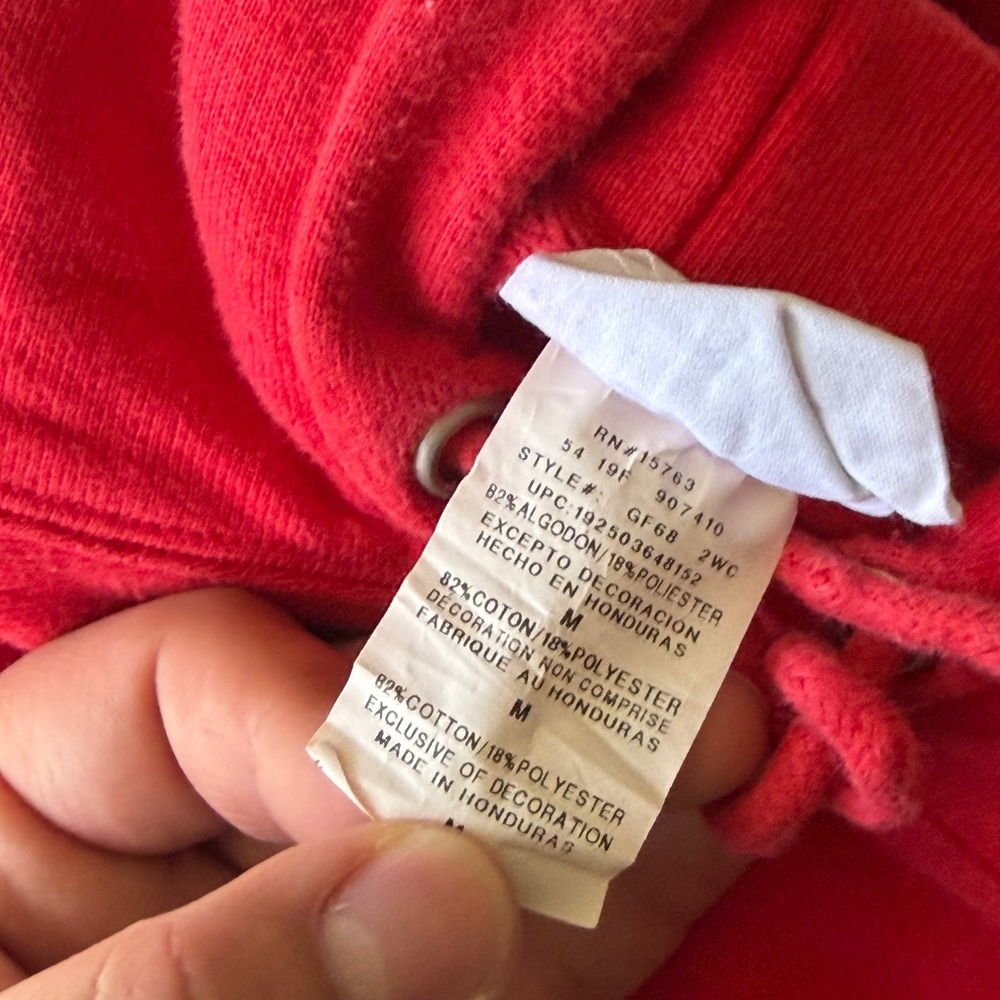 Champion Reverse Weave Hoodie Mens Medium Red GF68 Script Logo Vintage Tag - Picture 6 of 10